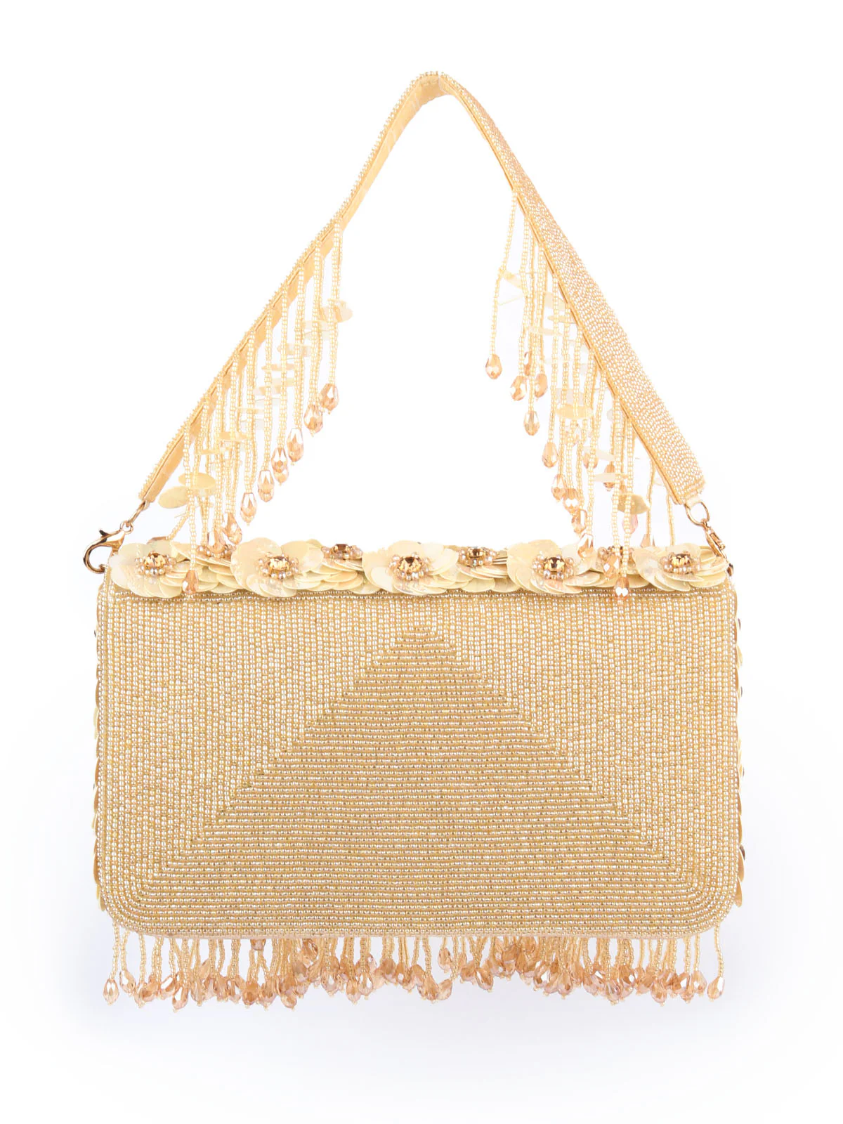 Odette Gold Cotton Blend Embellished Hand Bag For Women - Image 4