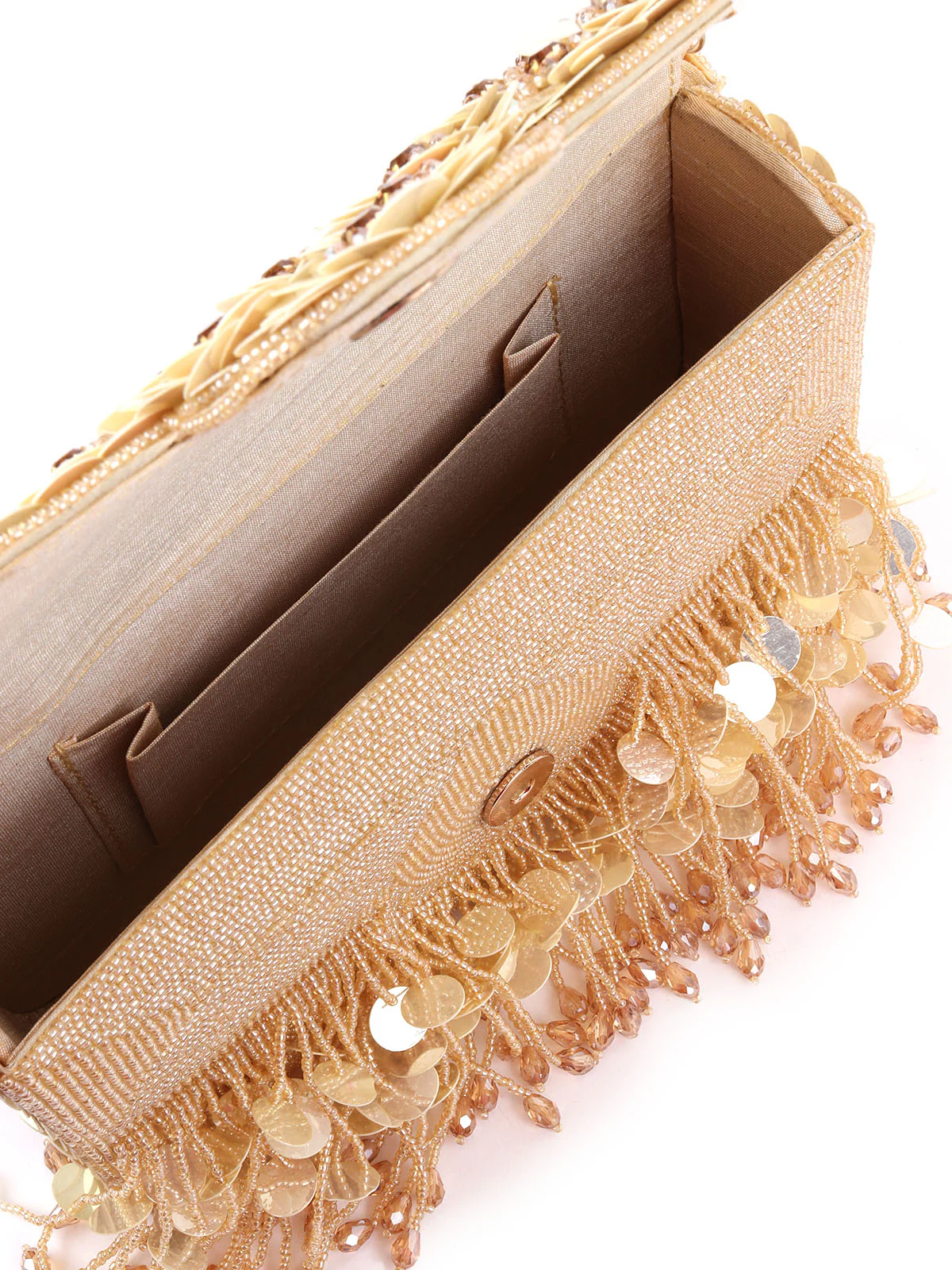 Odette Gold Cotton Blend Embellished Hand Bag For Women - Image 6