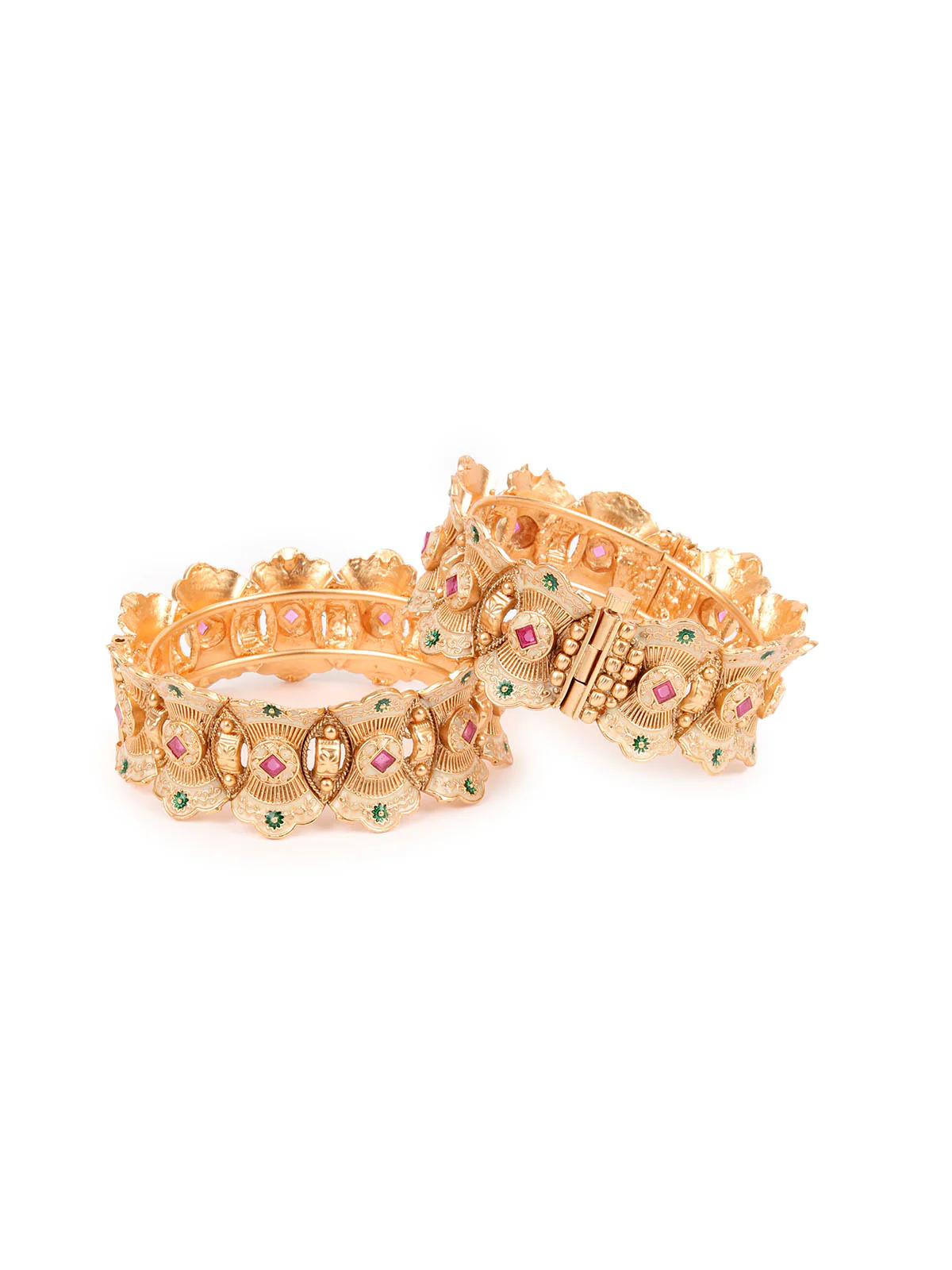Odette Gold Embellished Bangles For Women-Set Of 2 - Image 3
