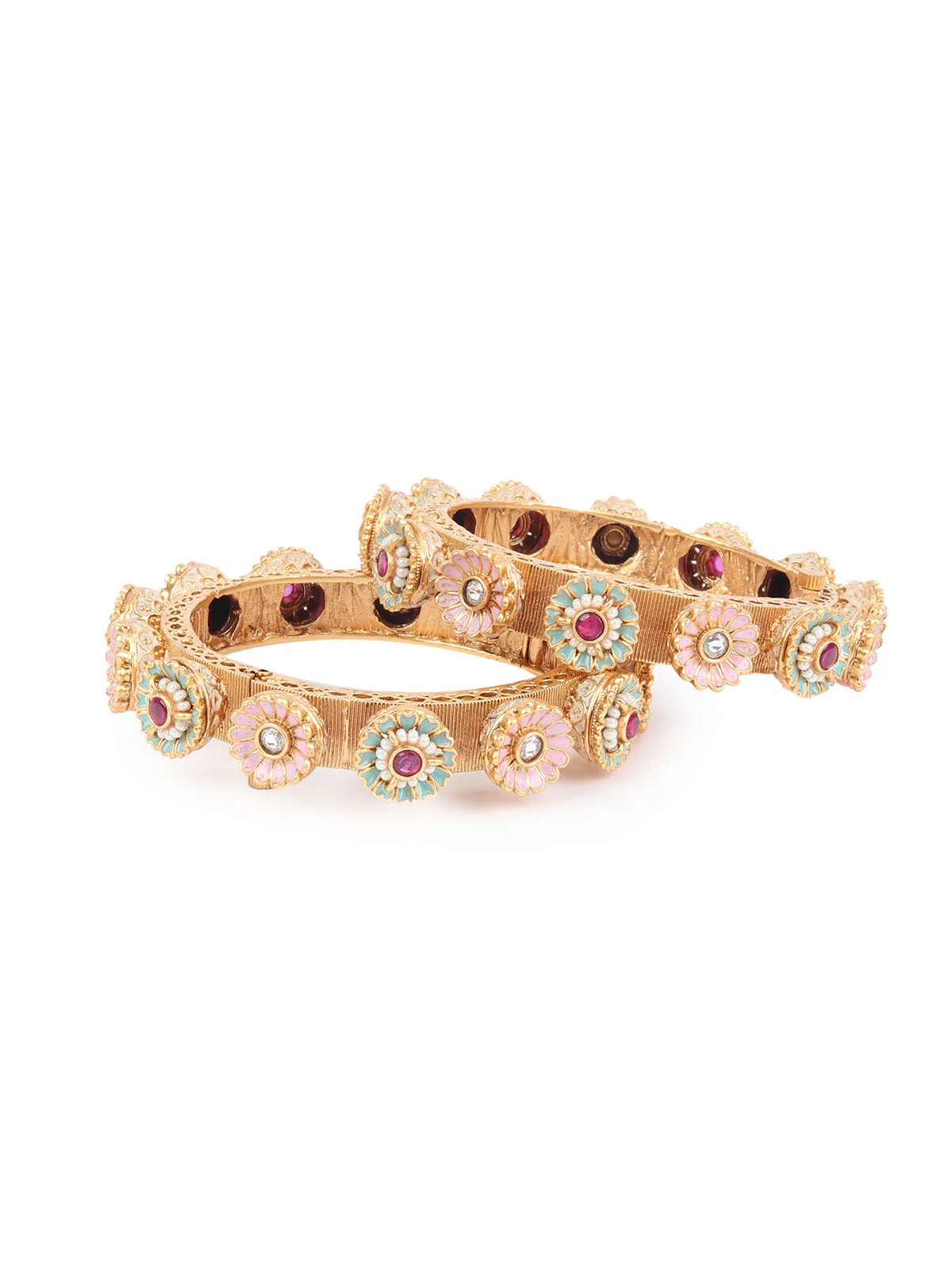 Odette Gold Embellished Bangles For Women-Set Of 2 - Image 4