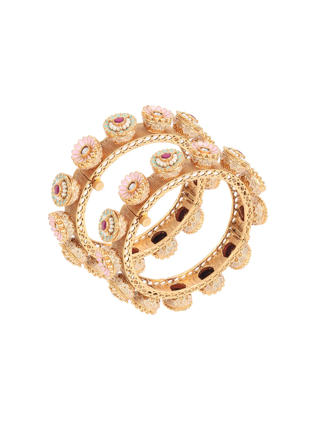 Odette Gold Embellished Bangles For Women-Set Of 2 - Image 6