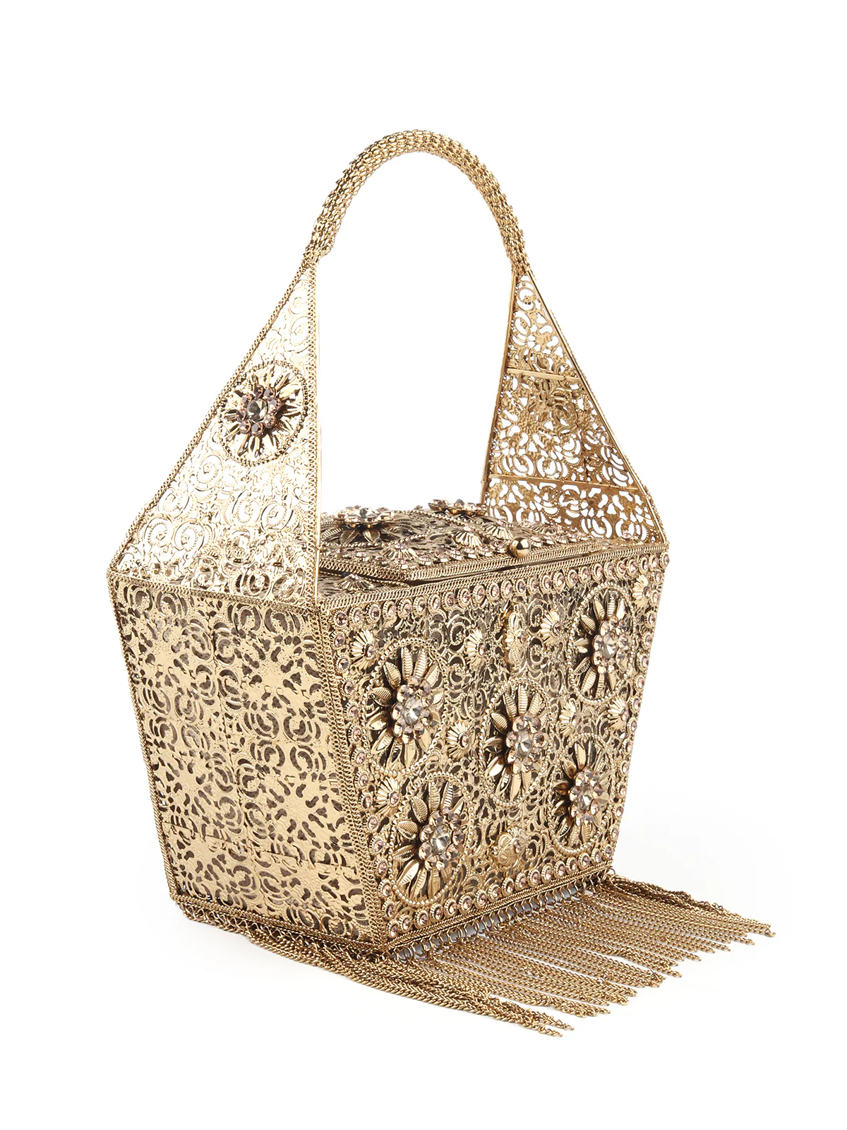 Odette Gold Embellished Metal Clutch for Women - Image 4