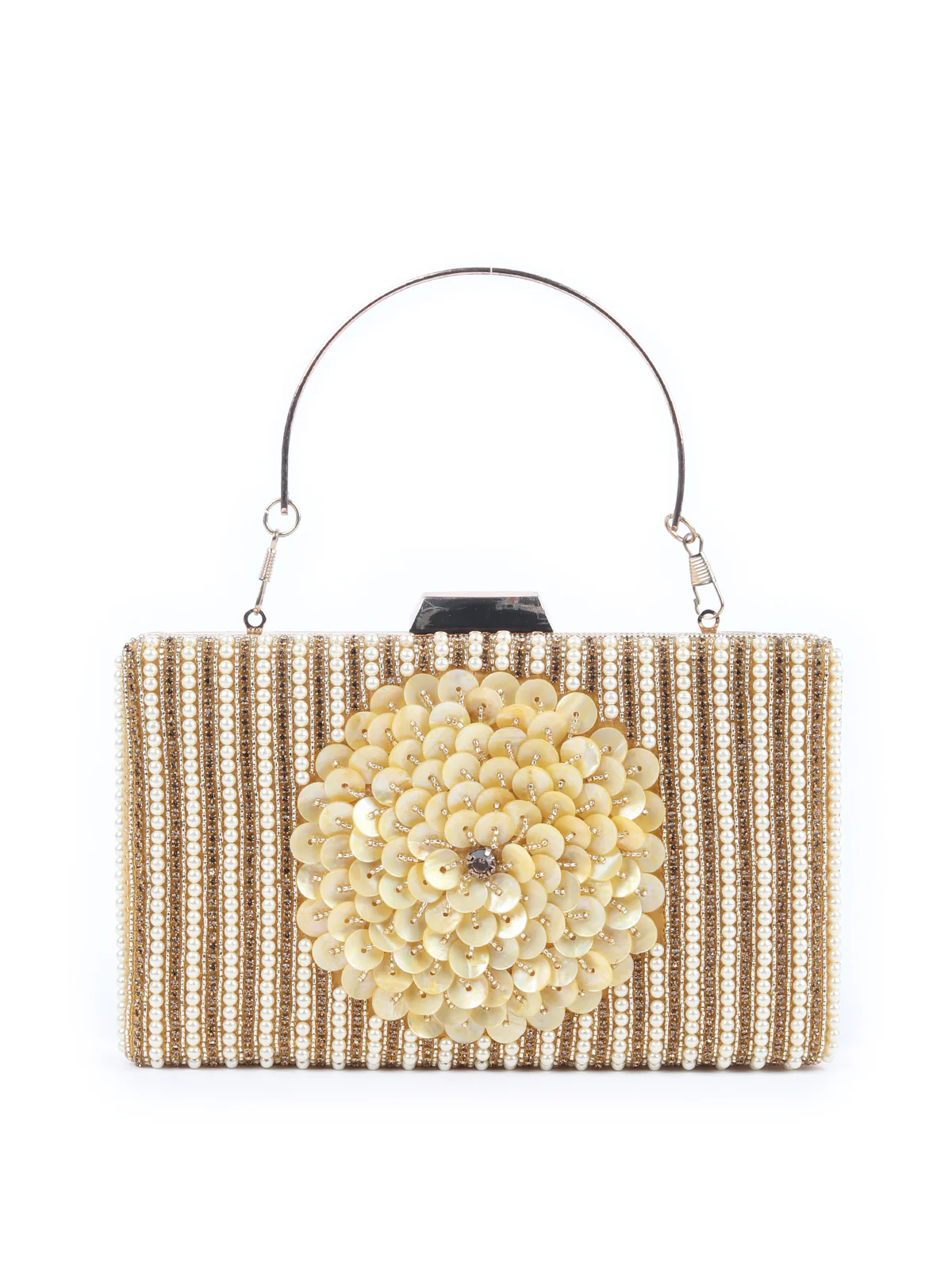 Odette Gold Embroidered Bridal Clutch For Women - Image 3