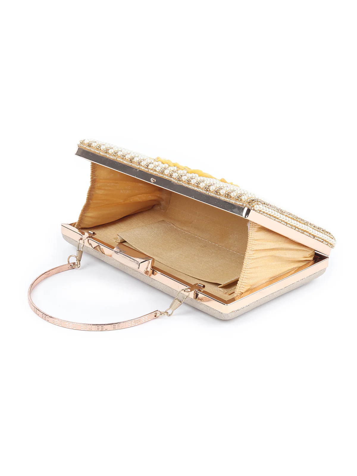 Odette Gold Embroidered Bridal Clutch For Women - Image 6