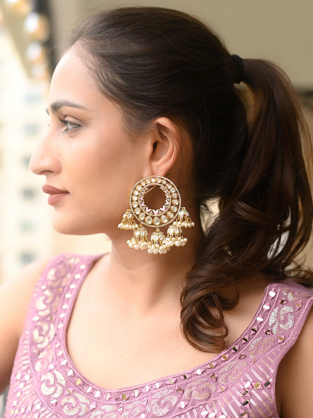 Odette Gold Kundan Gold Plated Dangler Earrings For Women