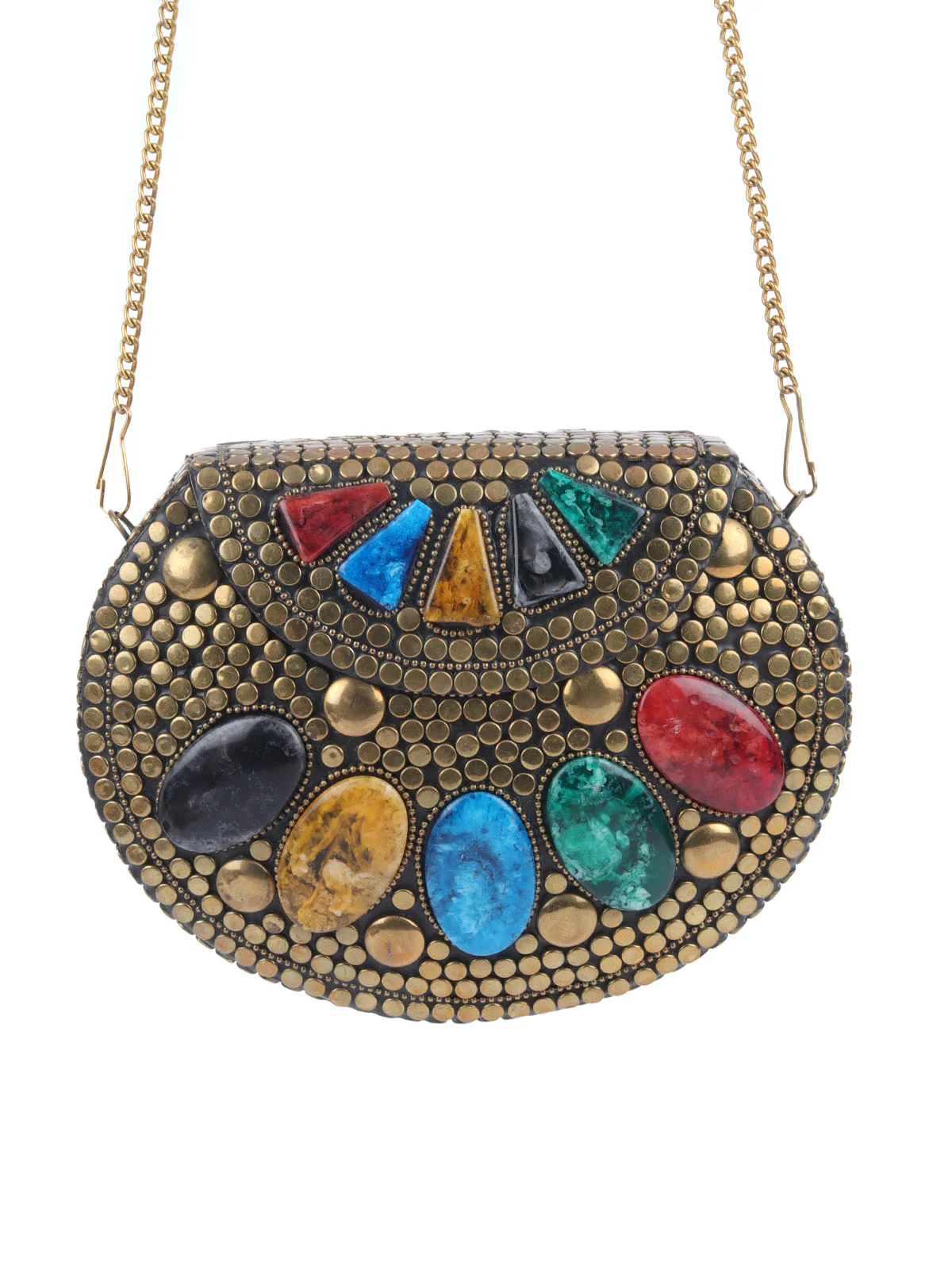 Odette Gold Metal Embellished Sling Bag For Women - Image 3
