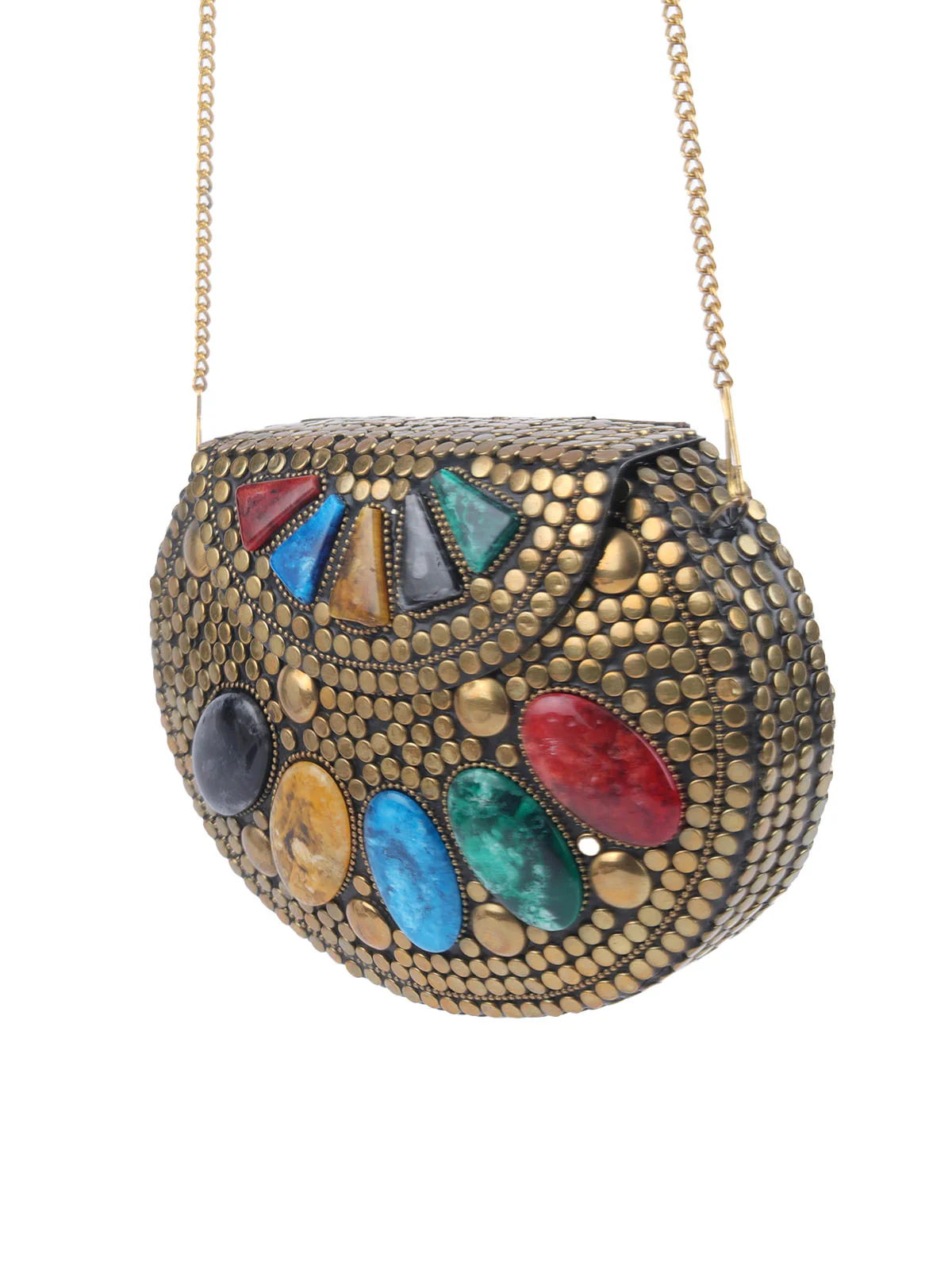Odette Gold Metal Embellished Sling Bag For Women - Image 4