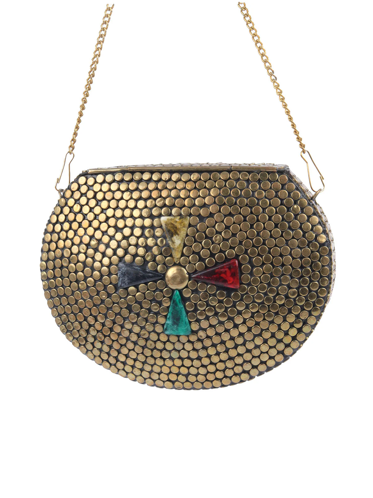 Odette Gold Metal Embellished Sling Bag For Women - Image 5