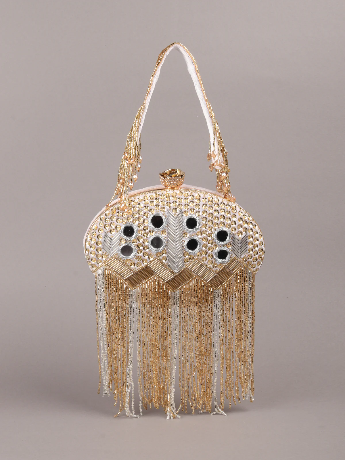 Odette Gold Mirror Embellished Clutch For Women - Image 3
