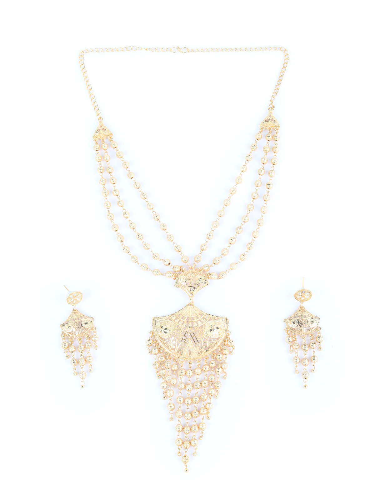 Odette Gold Multilayered Long Neckpiece Set For Women - Image 2