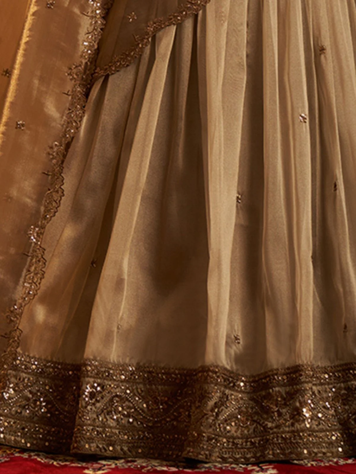 Odette Gold Organza Embroidered Lehenga For Women - Image 5
