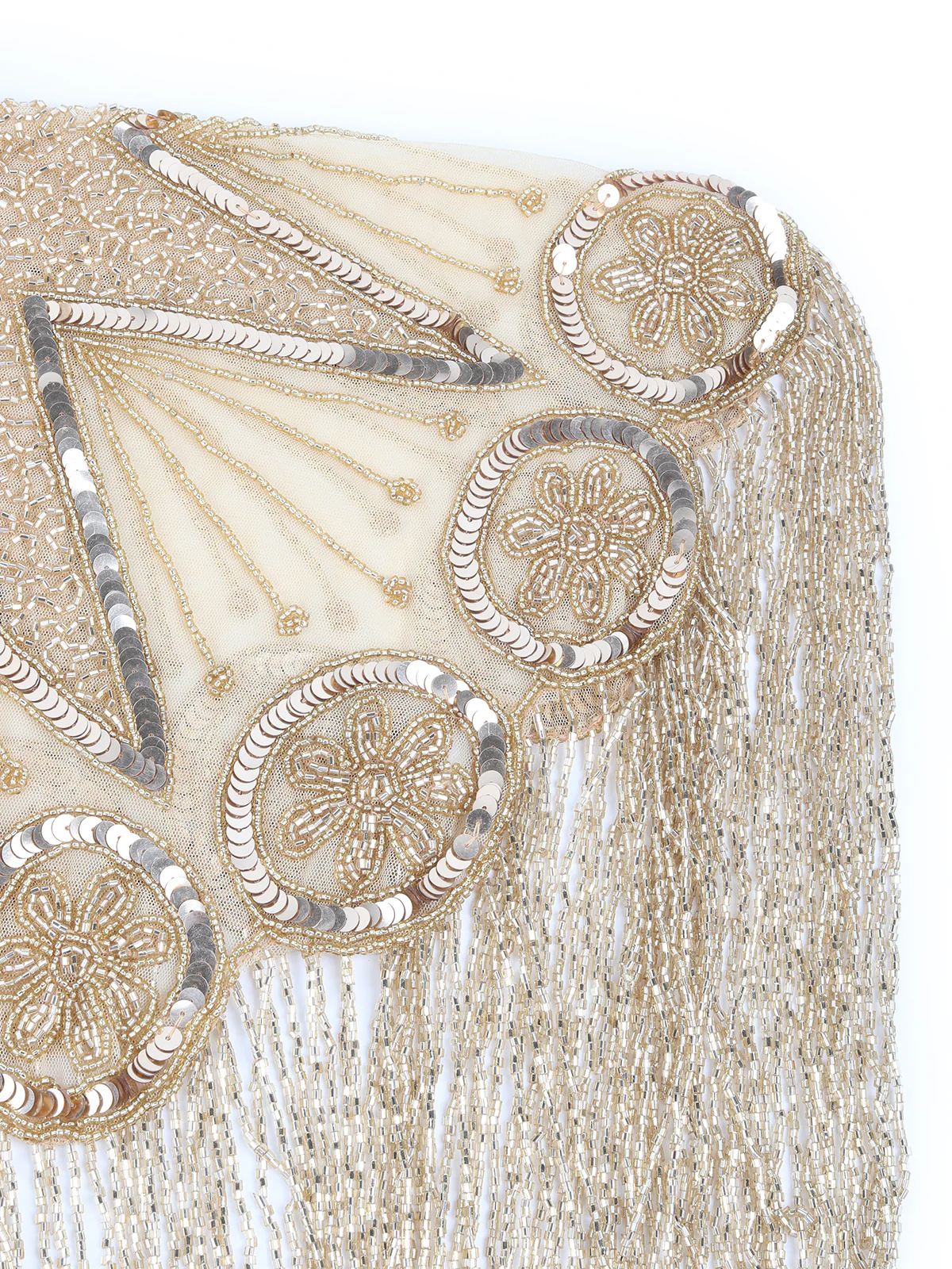 Odette Gold Sequins and Beads Embellished Tassels Cape for Women - Image 5