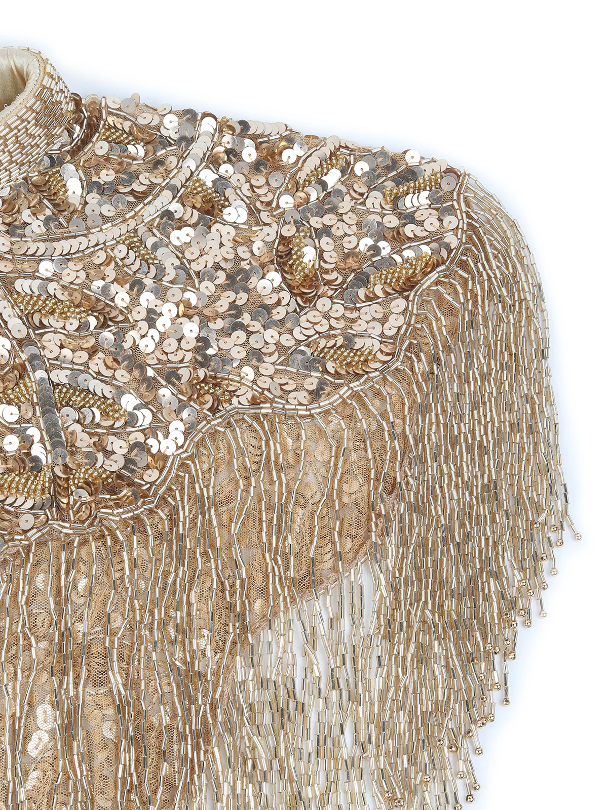Odette Gold Sequins and Beads Embellished Tassels Cape for Women - Image 5