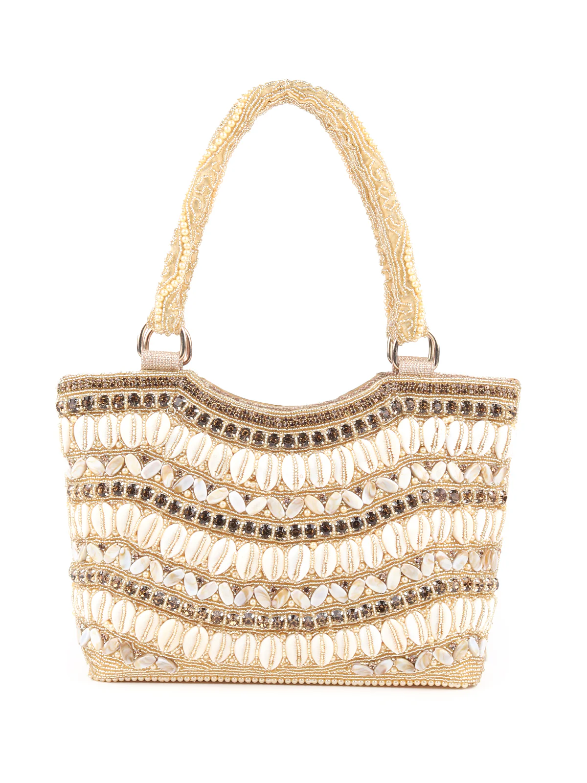 Odette Gold Shells and Beads Embroidered Clutch for Women - Image 3