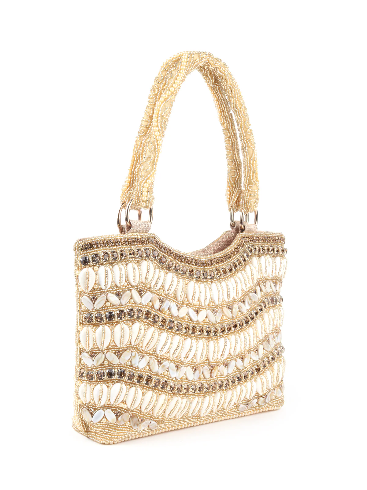 Odette Gold Shells and Beads Embroidered Clutch for Women - Image 4