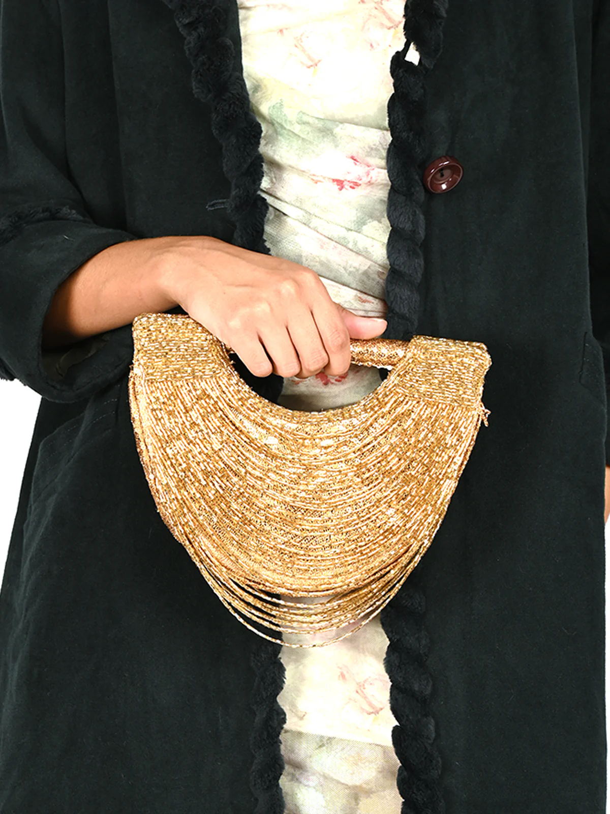 Odette Gold Tasseled Moon Clutch For Women - Image 2