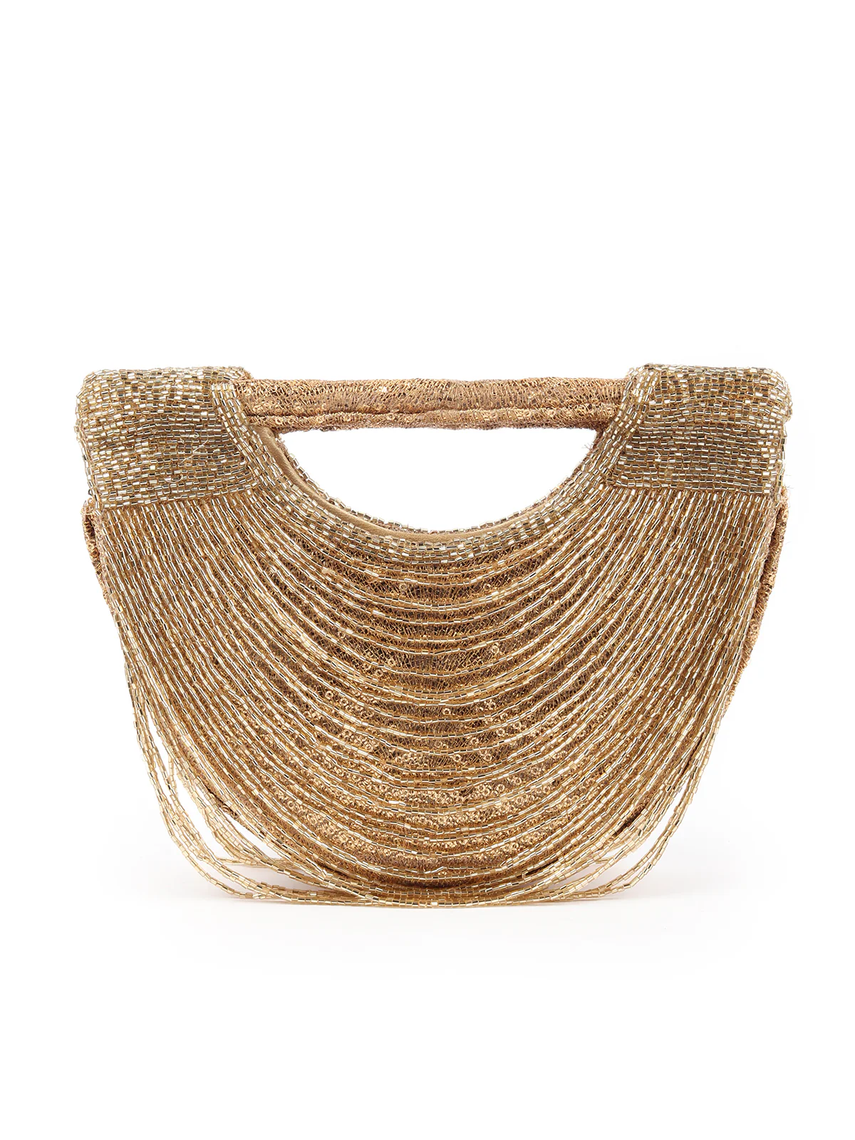 Odette Gold Tasseled Moon Clutch For Women - Image 5