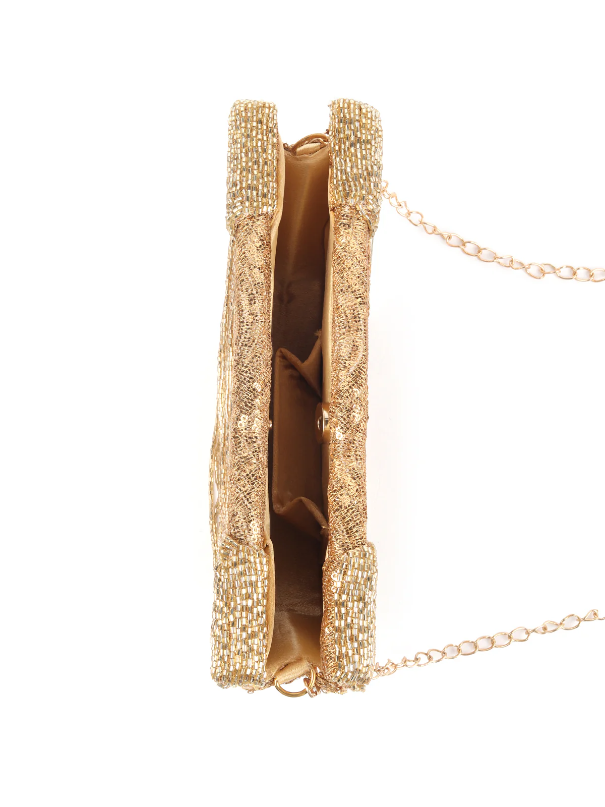 Odette Gold Tasseled Moon Clutch For Women - Image 6