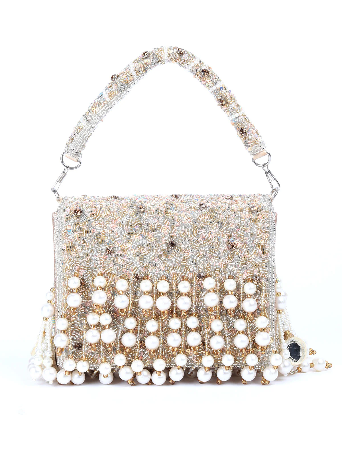 Odette Gold Tassels Embellished Clutch For Women - Image 3