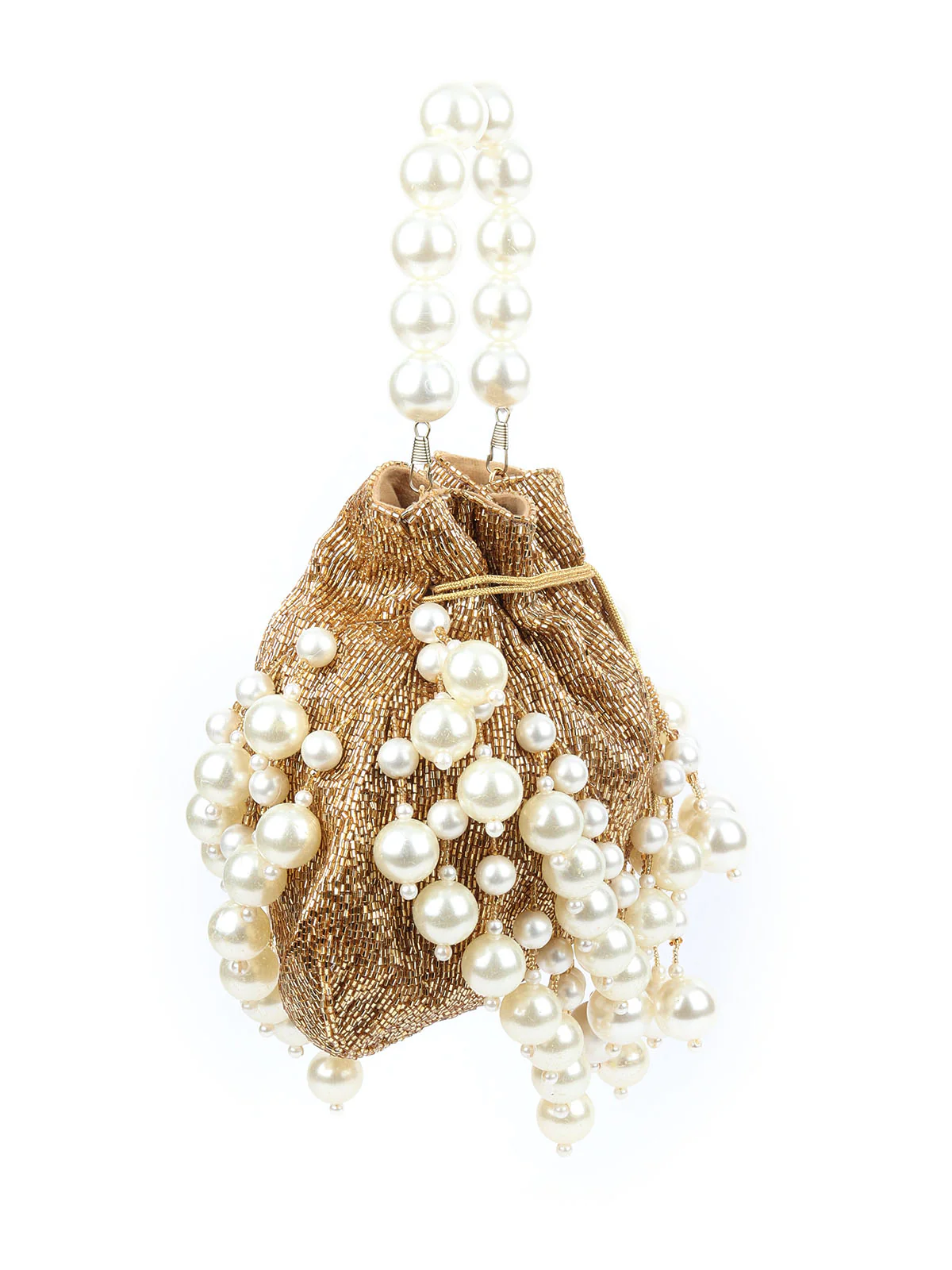 Odette Gold Velvet Embellished Potli For Women - Image 2