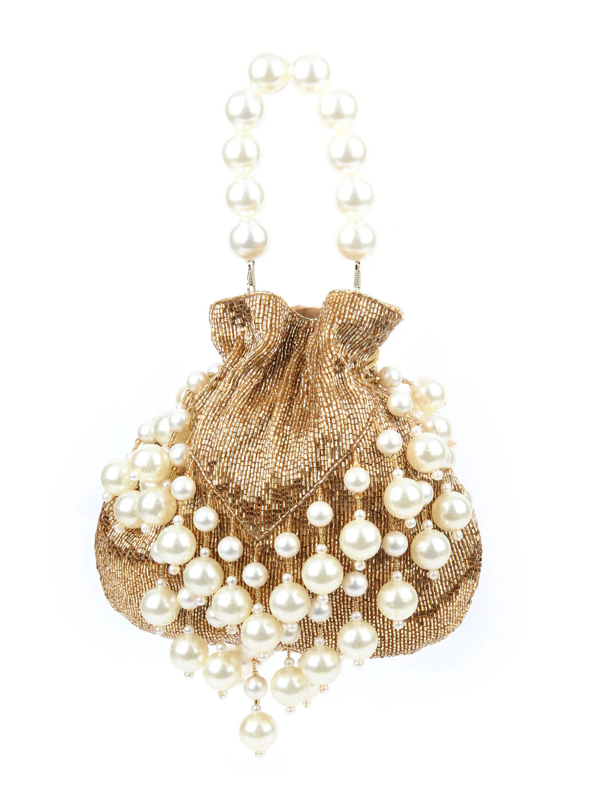 Odette Gold Velvet Embellished Potli For Women - Image 3