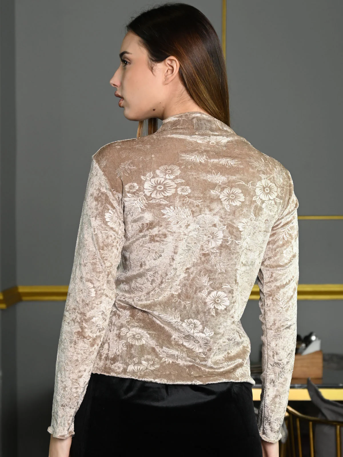 Odette Gold Velvet Solid Top For Women - Image 5