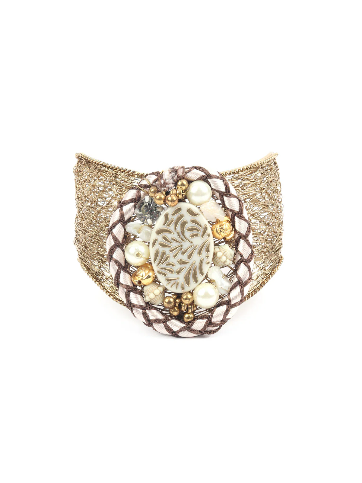 Odette Golden Alloy Embellished Bracelet For Women - Image 3