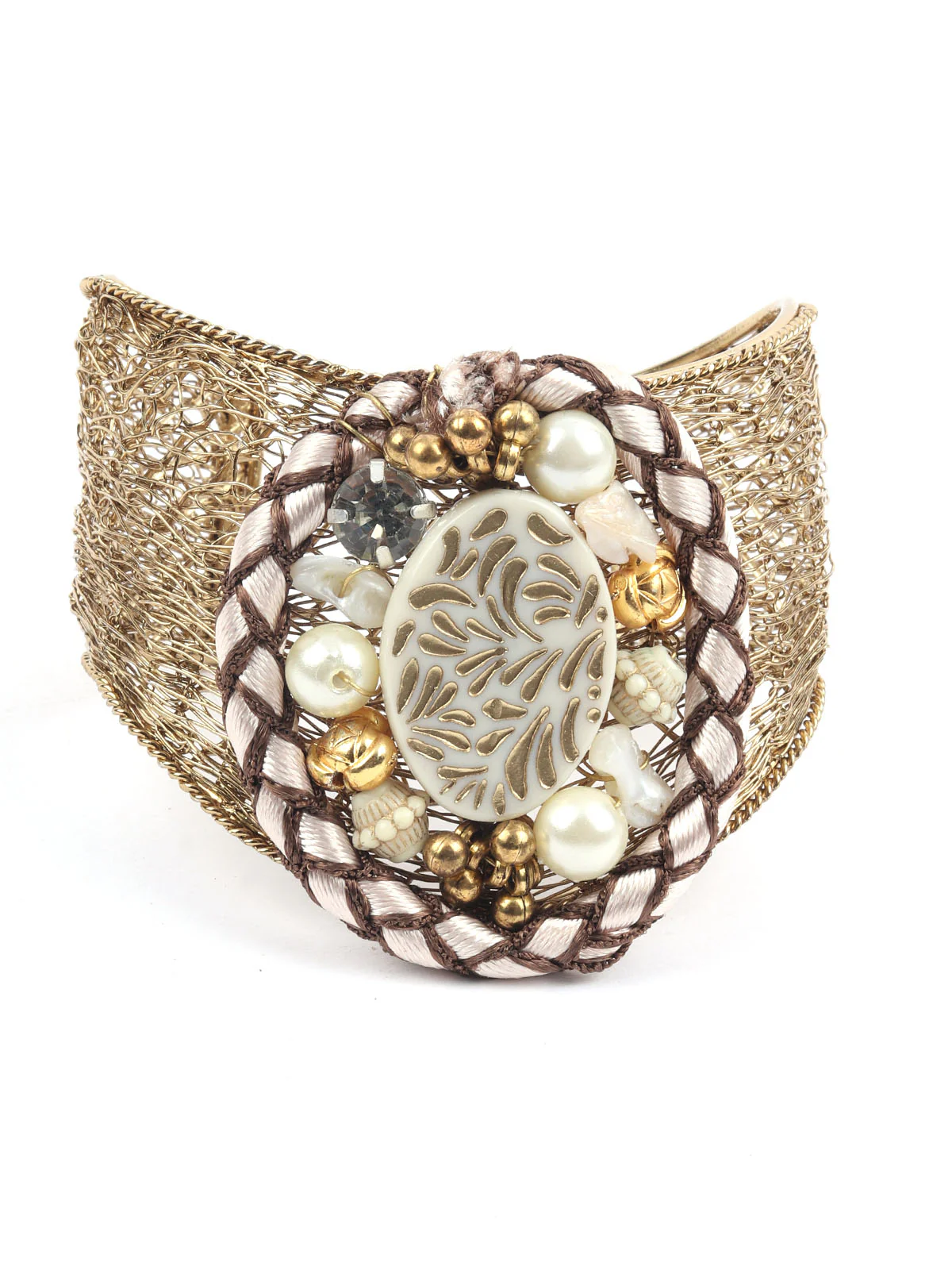 Odette Golden Alloy Embellished Bracelet For Women - Image 6