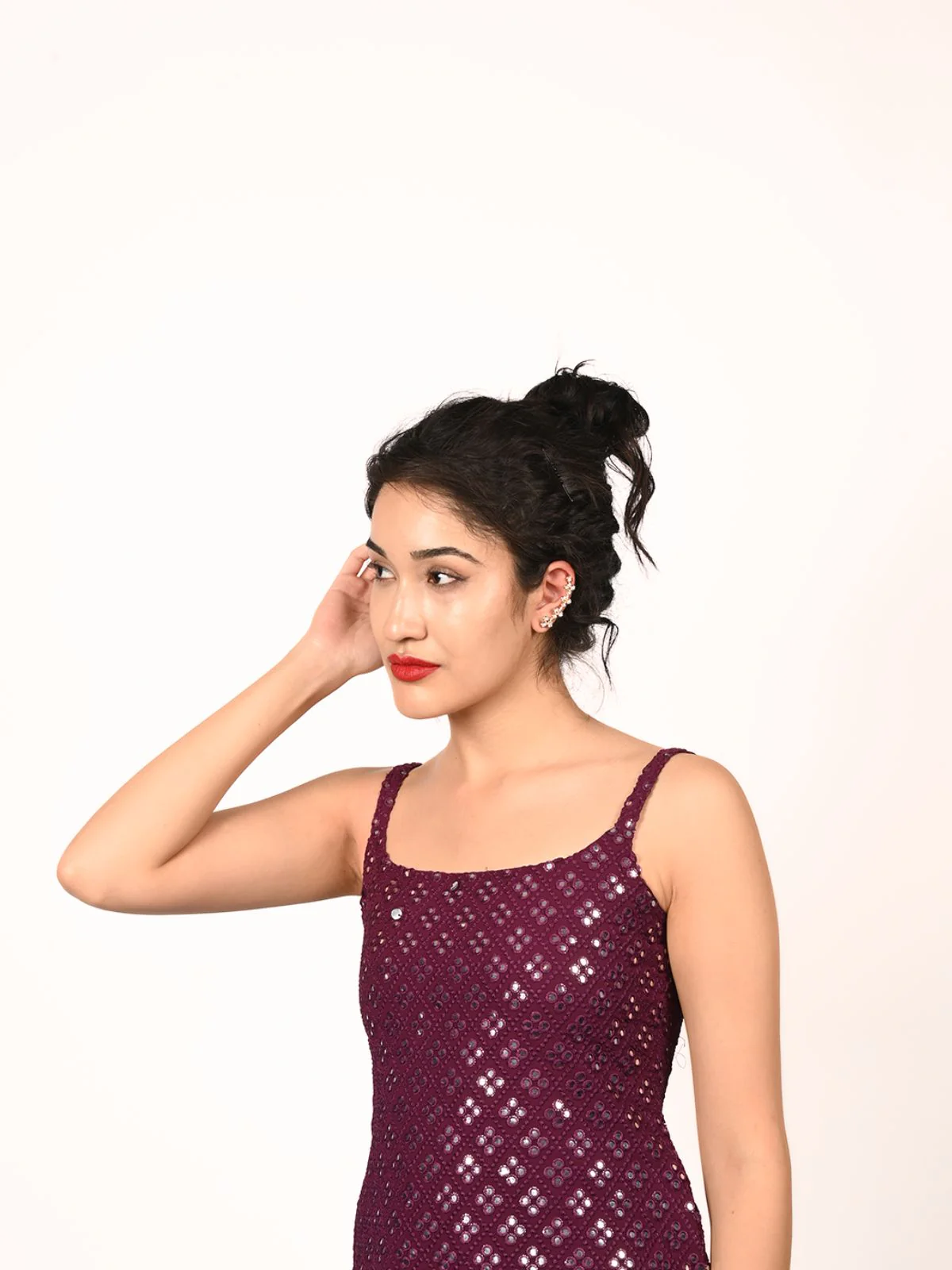 Odette Golden Alloy Embellished Earrings For Women - Image 2