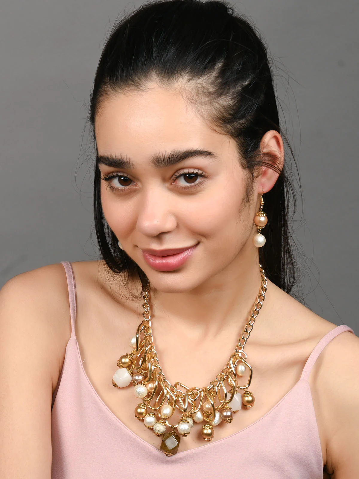 Odette Golden Alloy Embellished Jewellery Set For Women