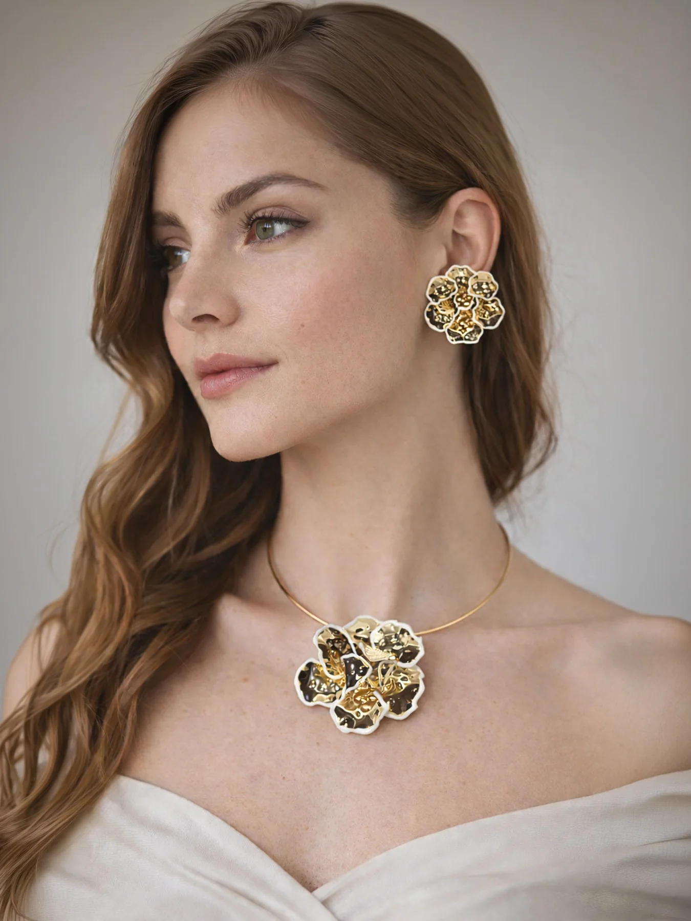 Odette Golden Alloy Metallic Design Jewellery Set For Women