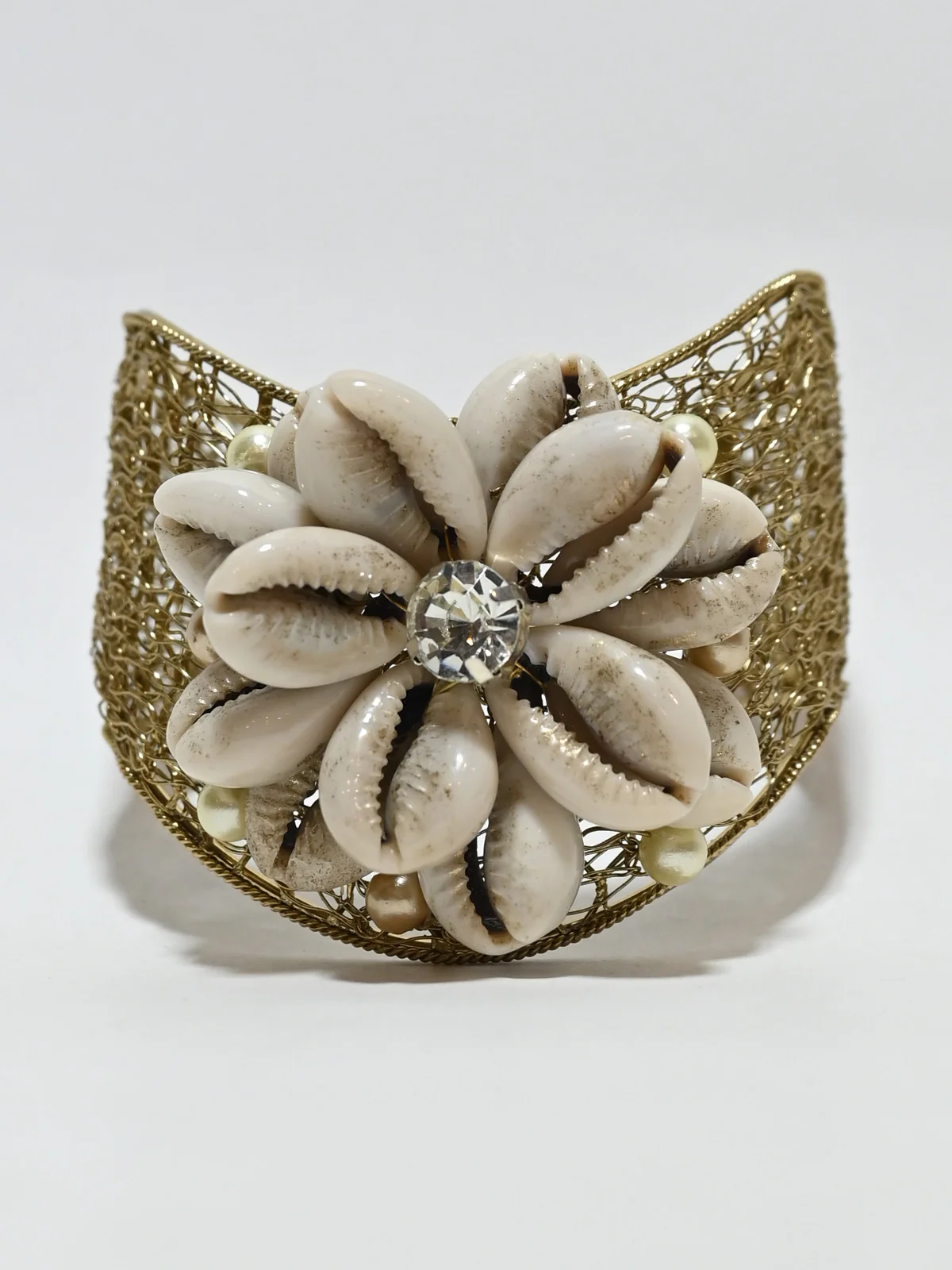 Odette Golden Alloy Pearl And Stone Cuff Bracelet For Women - Image 2