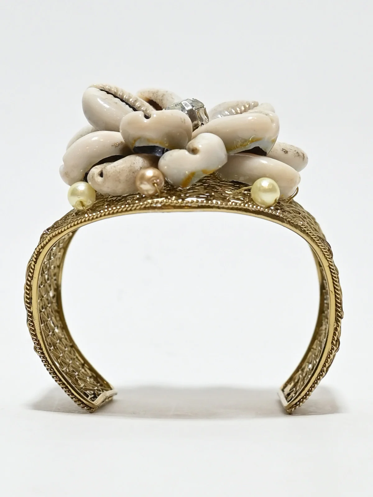Odette Golden Alloy Pearl And Stone Cuff Bracelet For Women - Image 4
