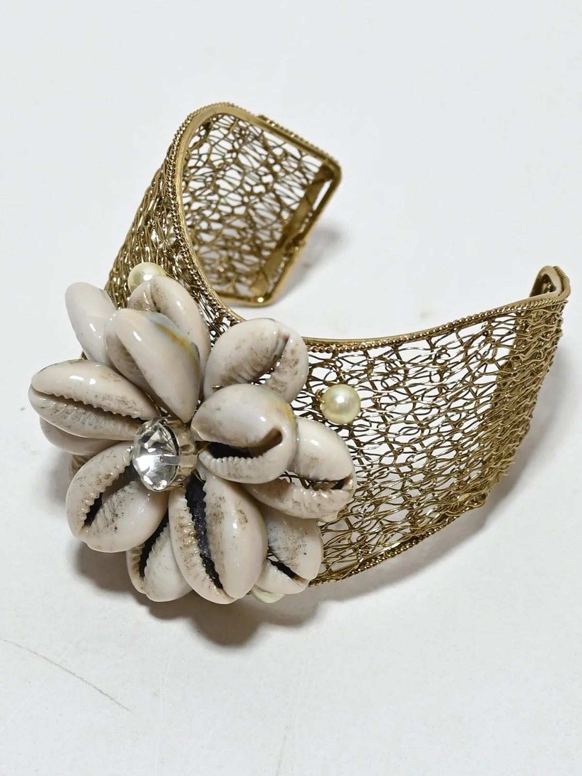 Odette Golden Alloy Pearl And Stone Cuff Bracelet For Women - Image 5