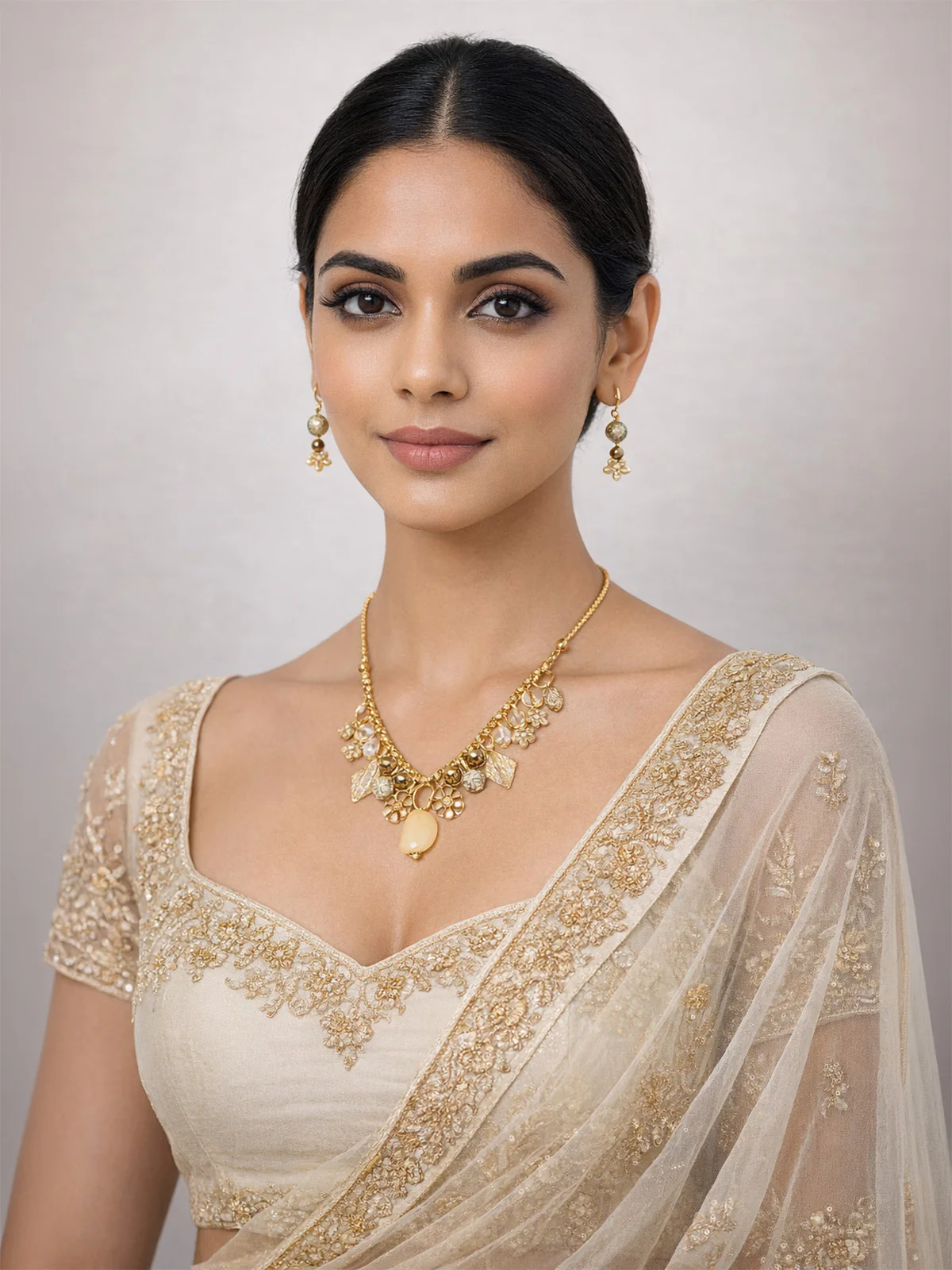 Odette Golden Alloy Pearl Jewellery Set For Women