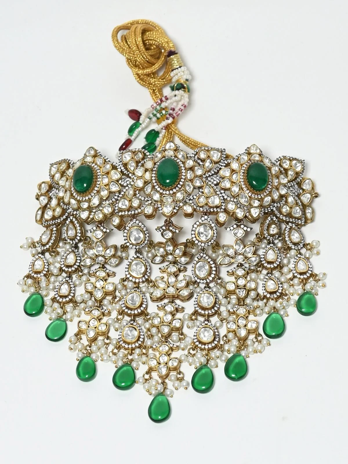 Odette Golden And Green Alloy Kundan And Stone Jewellery Set For Women - Image 4