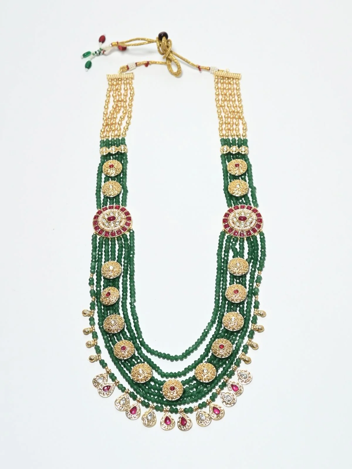Odette Golden And Green Alloy Kundan Jewellery Set For Women - Image 4