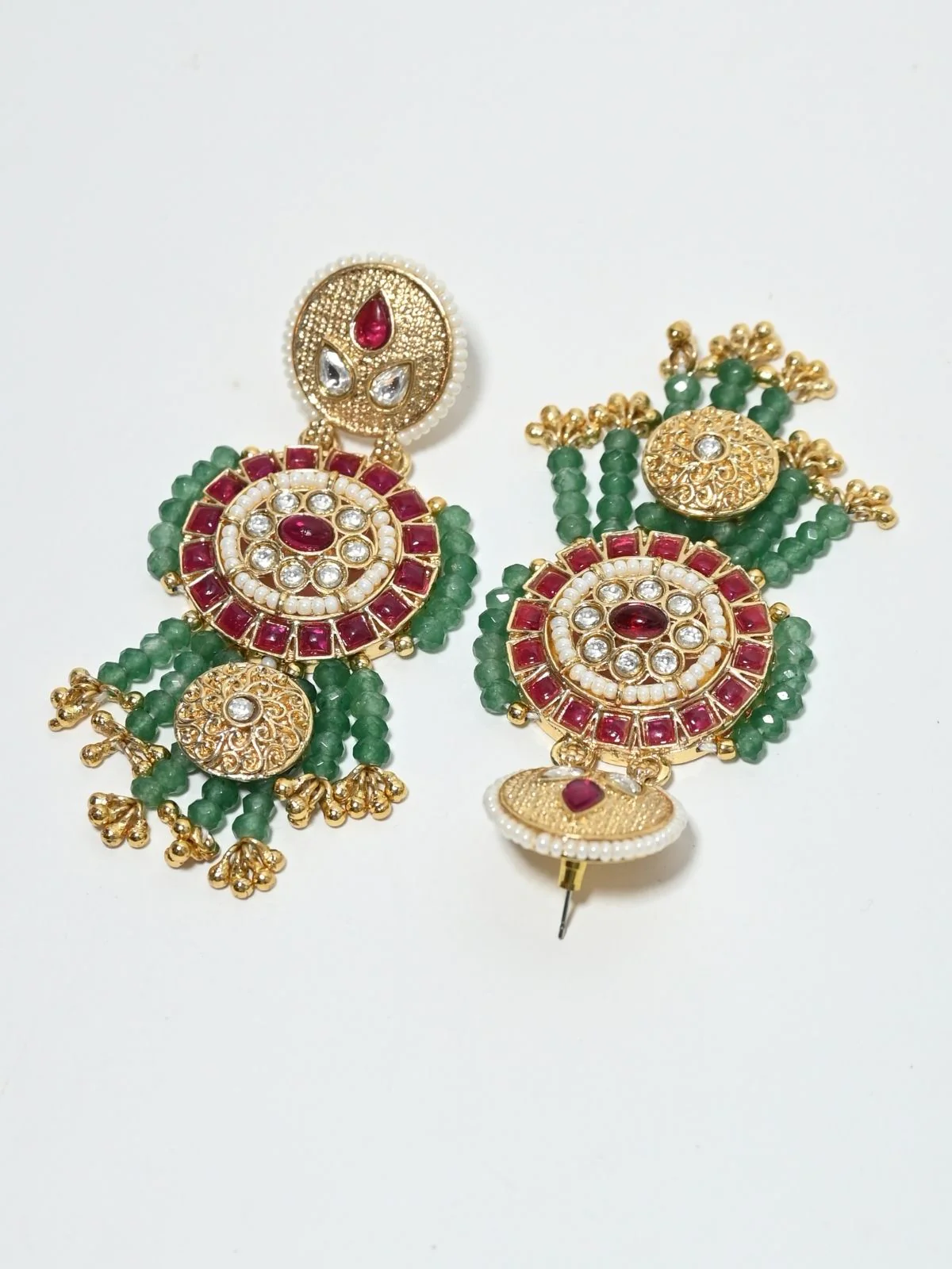 Odette Golden And Green Alloy Kundan Jewellery Set For Women - Image 6