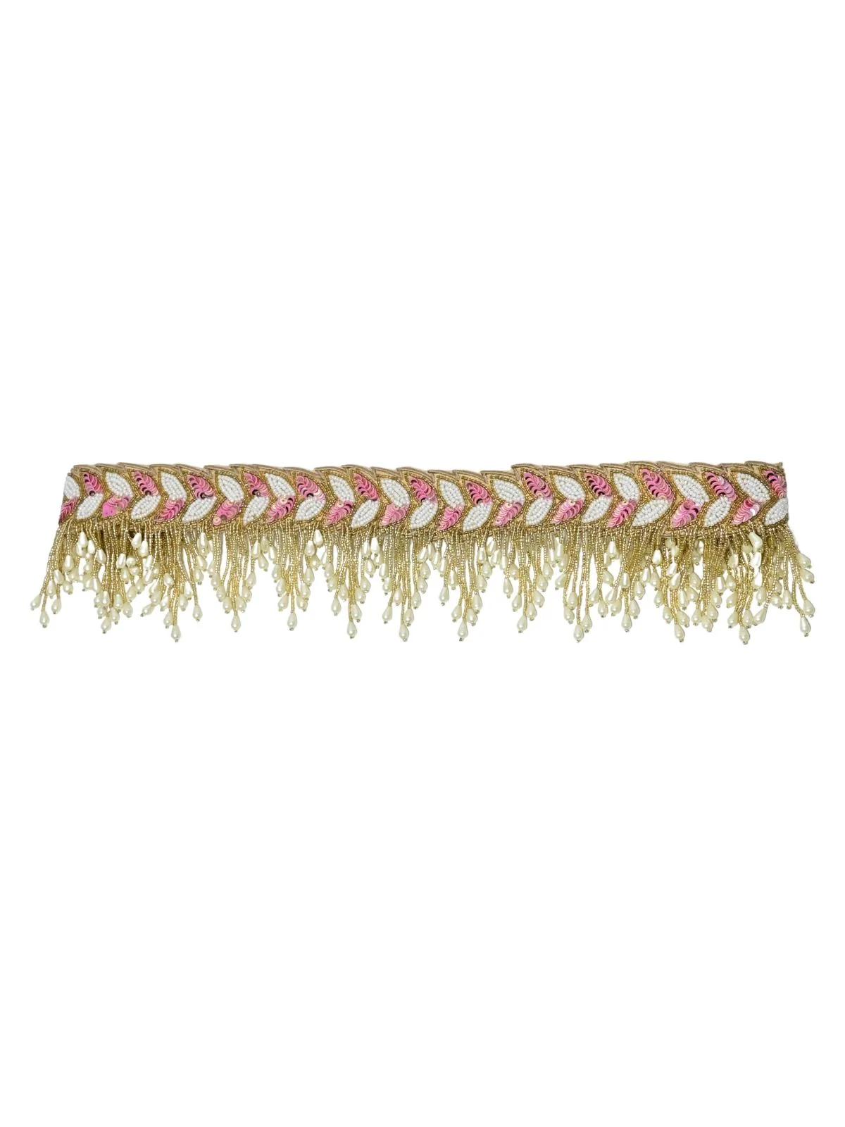 Odette Golden And Pink Elastic Beaded Pearl Belt For Women - Image 2