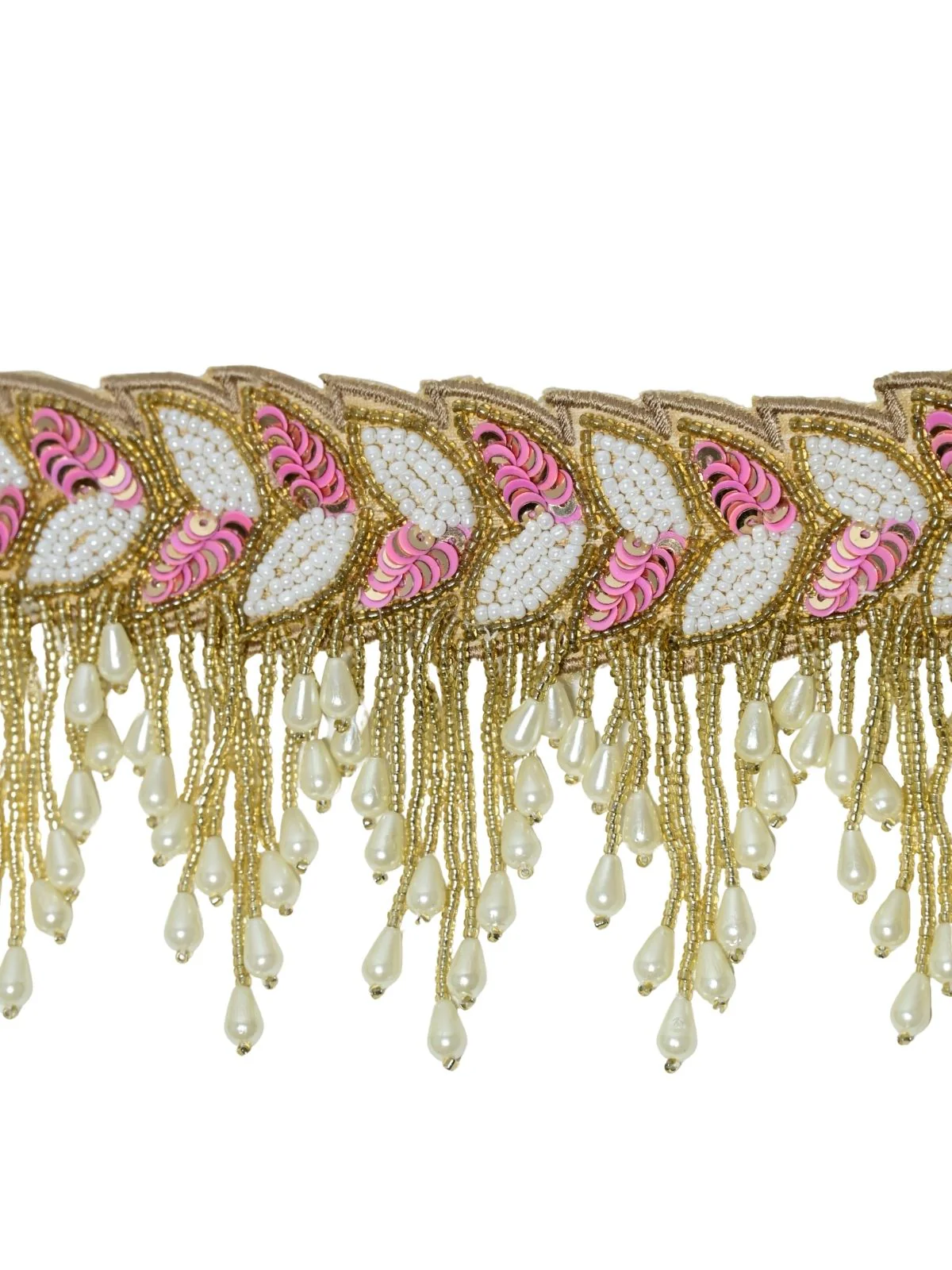 Odette Golden And Pink Elastic Beaded Pearl Belt For Women - Image 3