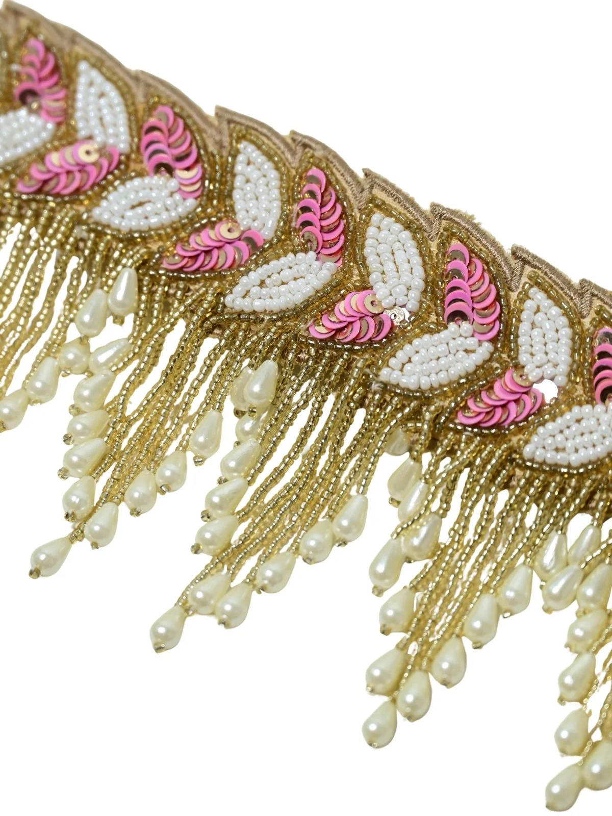 Odette Golden And Pink Elastic Beaded Pearl Belt For Women - Image 5