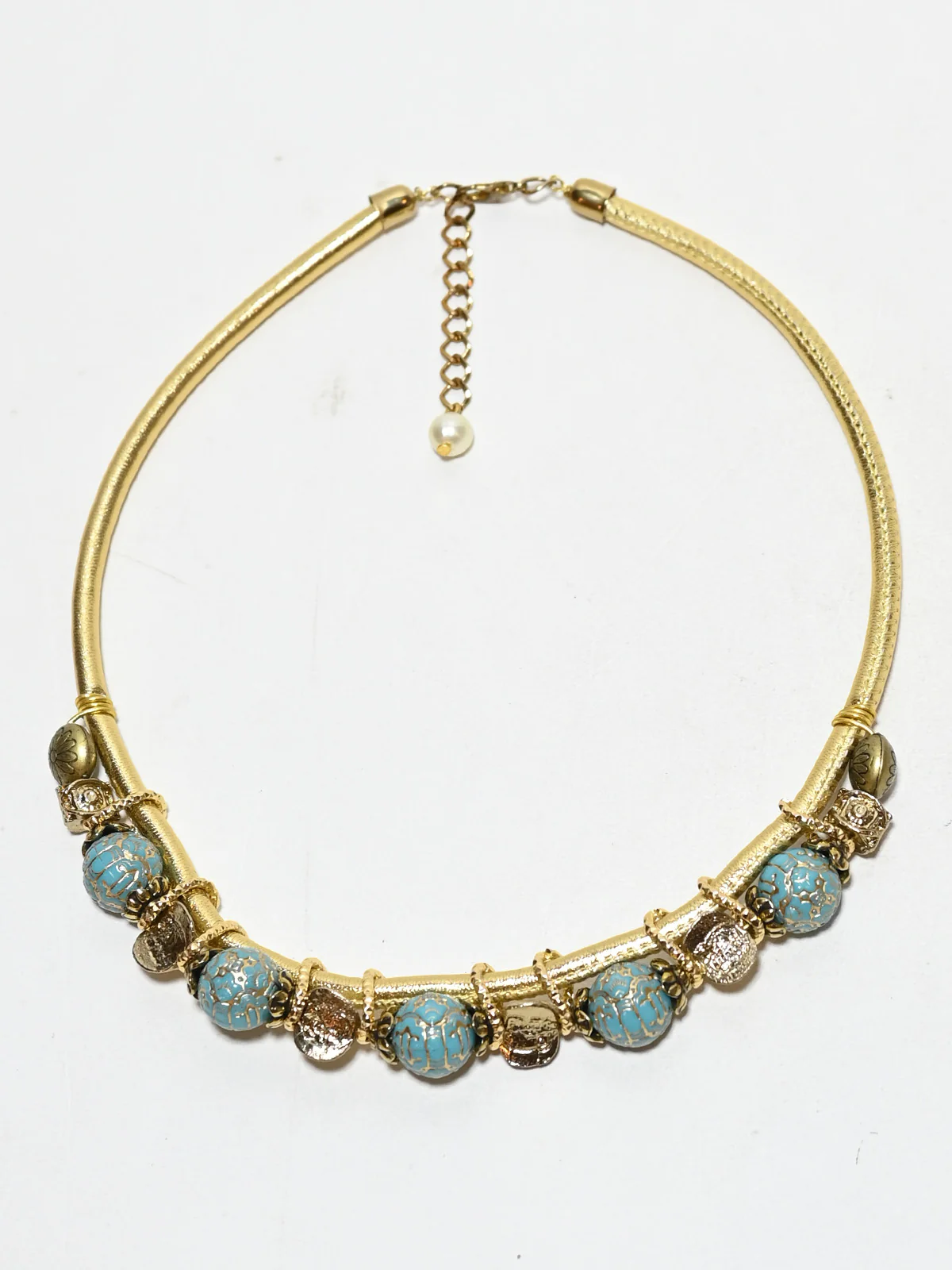 Odette Golden And Teal Blue PU Embellished Jewellery Set For Women - Image 3