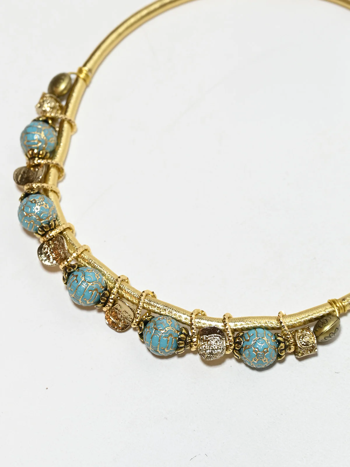 Odette Golden And Teal Blue PU Embellished Jewellery Set For Women - Image 4