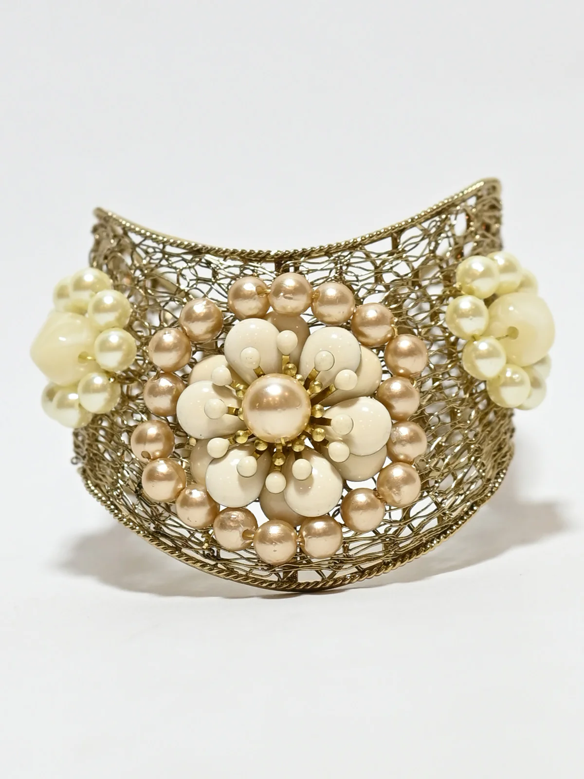 Odette Golden And White Alloy Pearl Cuff Bracelet For Women - Image 2