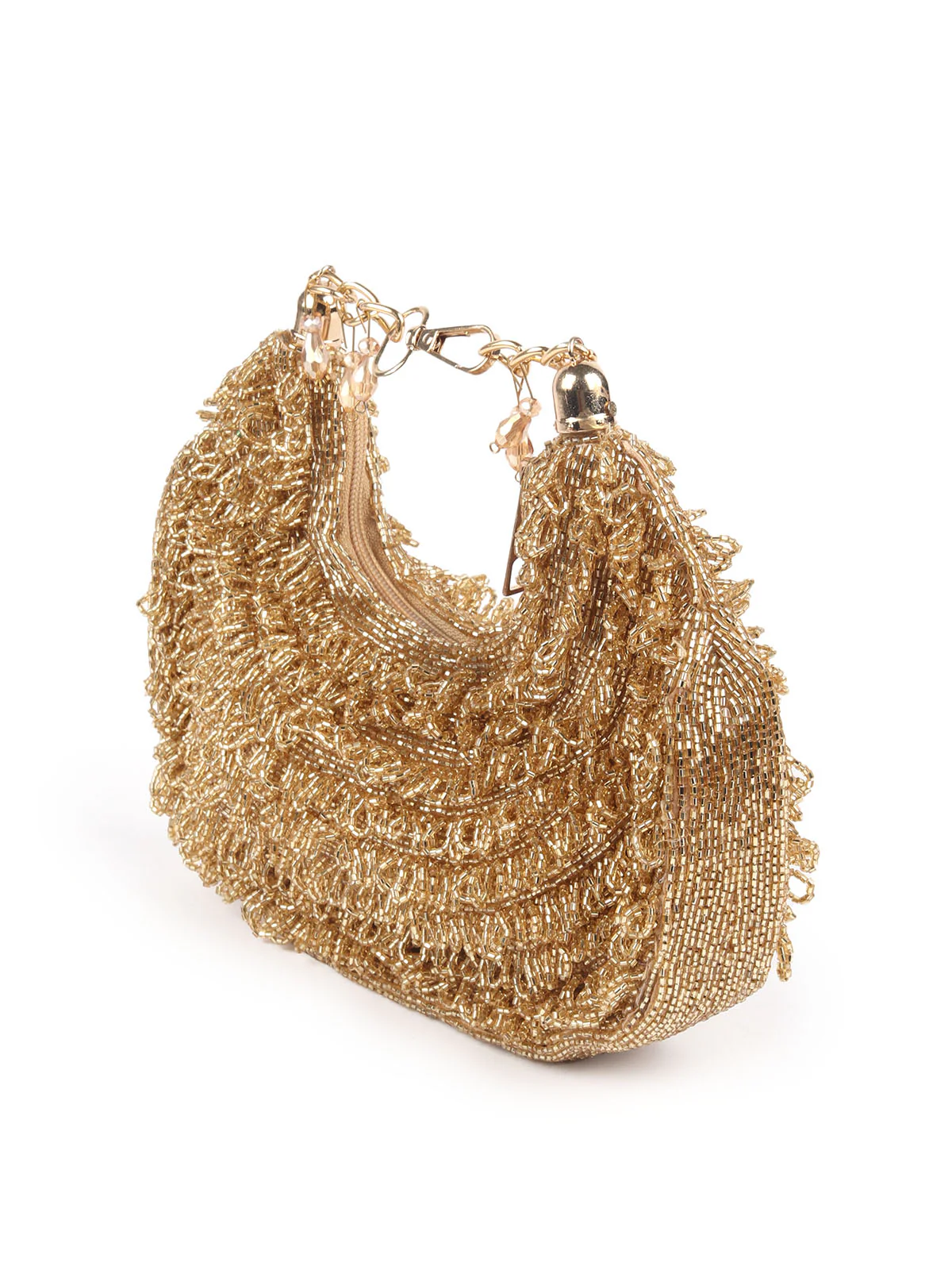 Odette Golden Beaded Moon Clutch For Women - Image 5