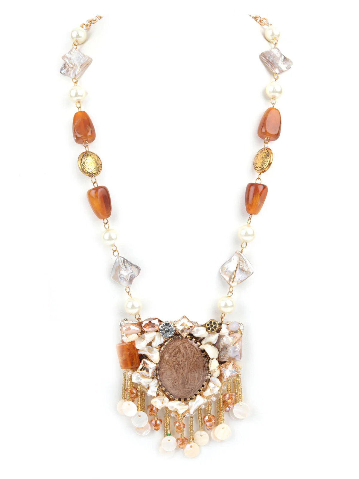 Odette Golden & Brown Alloy Embellished Jewellery Set For Women - Image 4