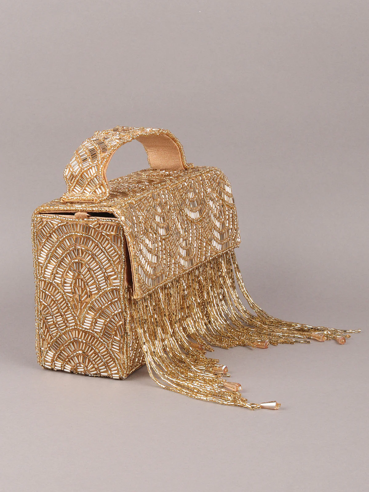 Odette Golden Embroidered Box Clutch For Women - Image 4