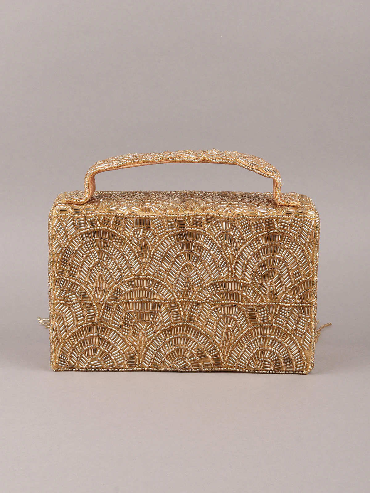 Odette Golden Embroidered Box Clutch For Women - Image 5
