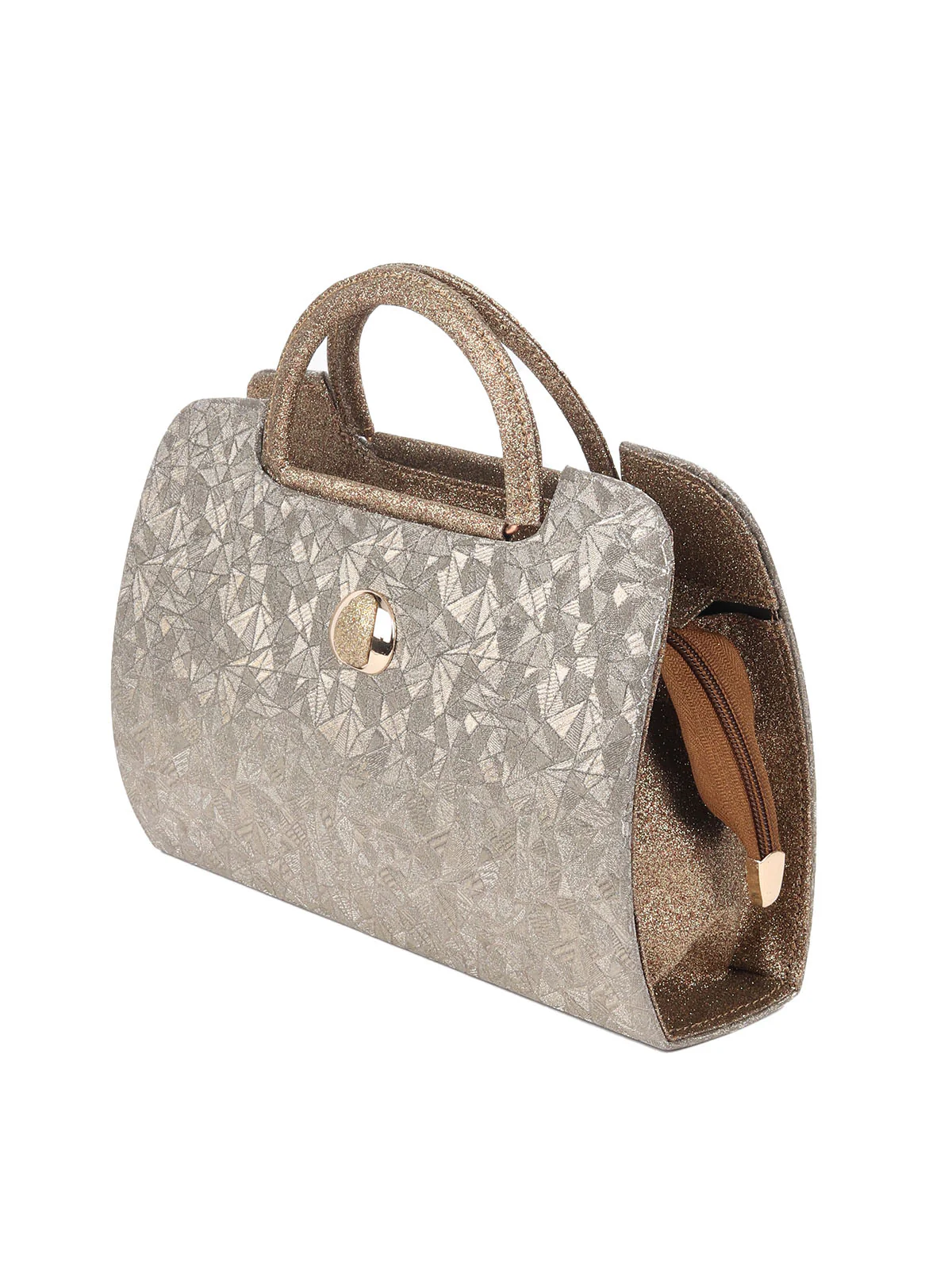Odette Golden Glittery Fabric Hand Bag For Women - Image 4