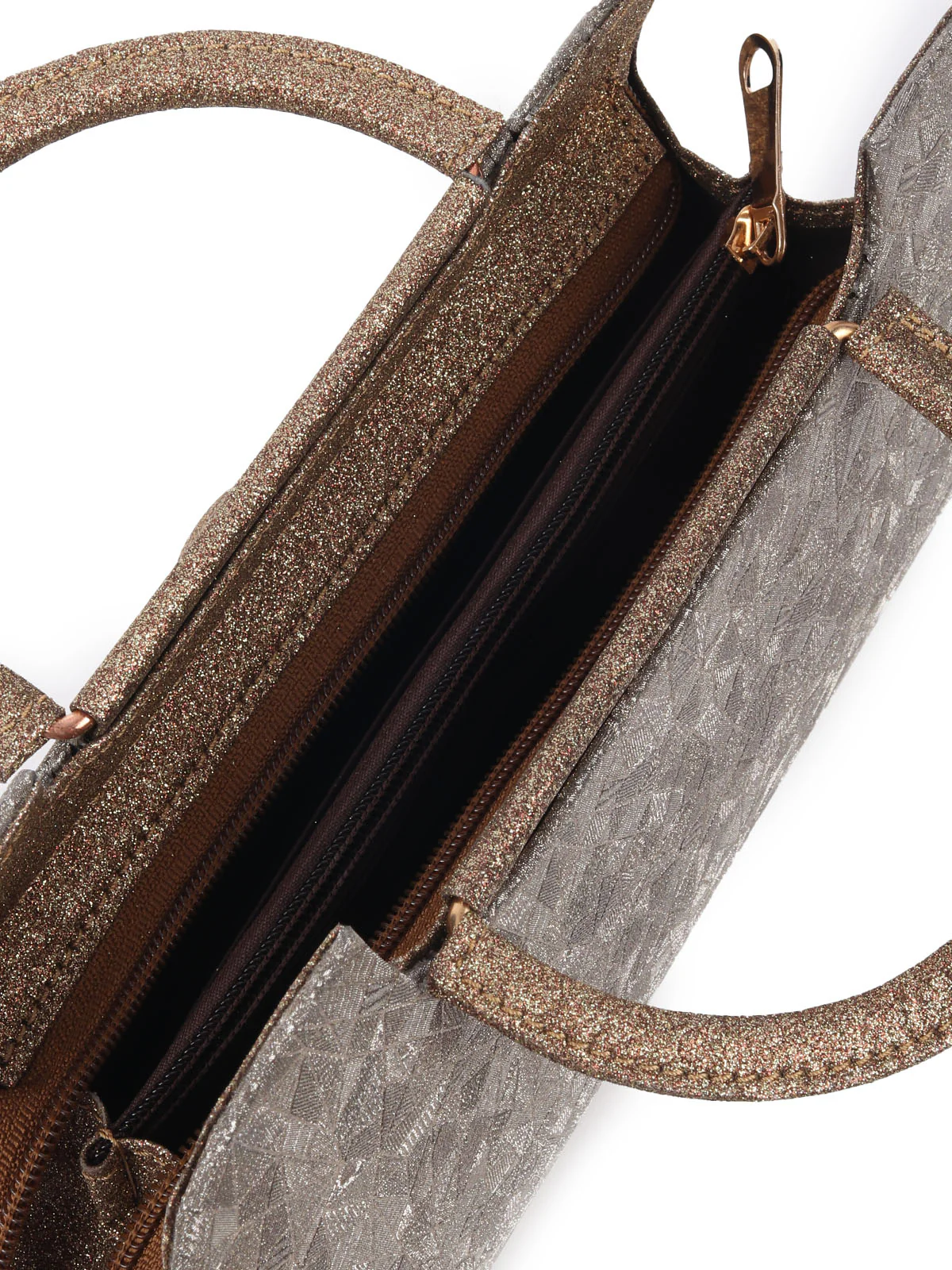 Odette Golden Glittery Fabric Hand Bag For Women - Image 6